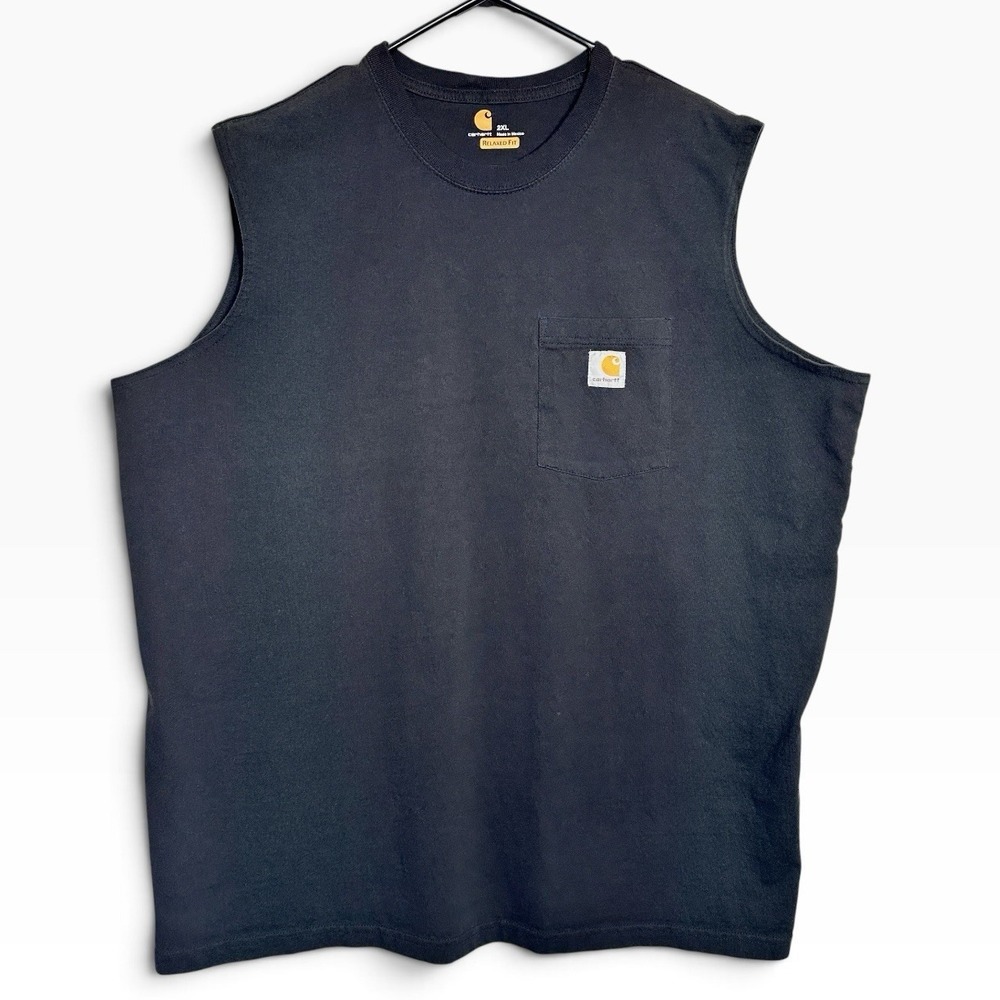 Carhartt Mens 2XL Black Sleeveless Pocket T Shirt Relaxed Fit 100374 Workwear